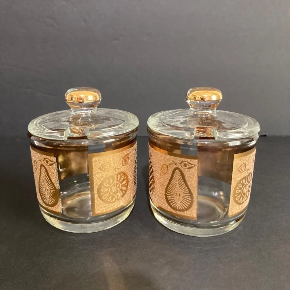 Culver Glass 22kt Gold Gilt Condiment Or Olive Onion Barware Set of 2